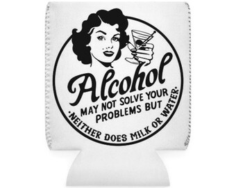 L'alcool ne résout peut-être pas vos problèmes | Manchon isotherme pour canette | Humour rétro sur les boissons de bar