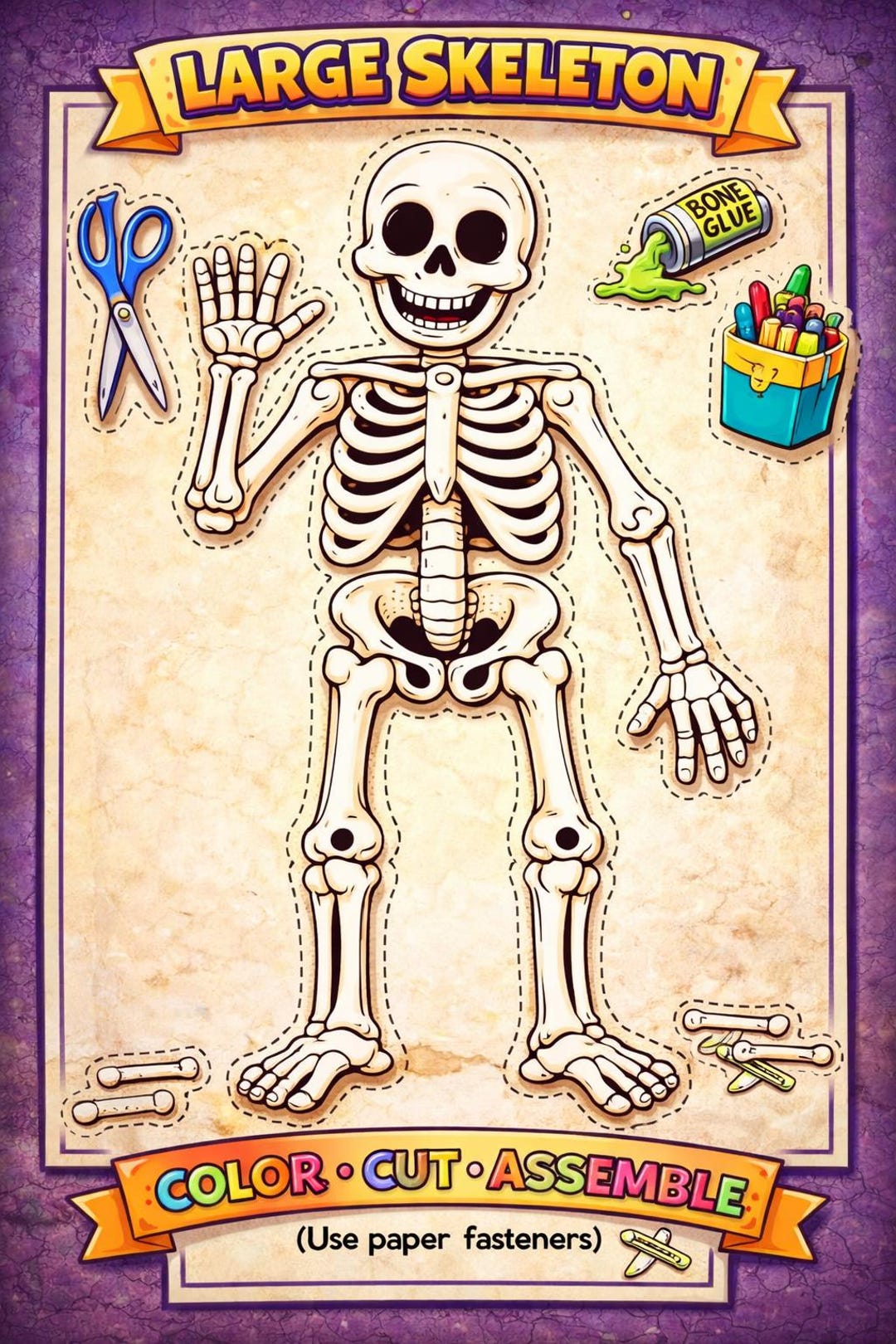 Large Build a Skeleton Cut & Color | Human Skeleton Craft | Halloween ...