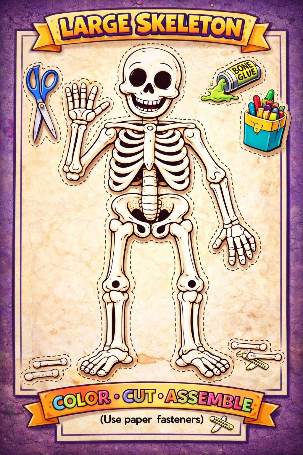 Large Build a Skeleton Cut & Color Human Skeleton Craft Halloween…