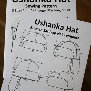 Ushanka Hat Sewing Pattern PDF | 3 Sizes Included Large Medium Small | Russian Ear Flap Hat Template | Printable Winter Hat Pattern