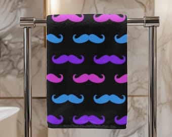 Colorful Mustache Pattern Hand Towel | Fun Bathroom Decor | Whimsical Kitchen Towel | Playful Home Accent