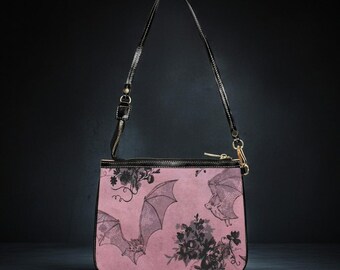 Gothic Bat Print Shoulder Bag | Spooky Halloween Purse