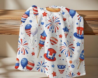 Fourth of July Fireworks Flag Hot Dog Hand Towel | Patriotic Kitchen Towel | Americana Bathroom Decor | Summer BBQ Hand Towel