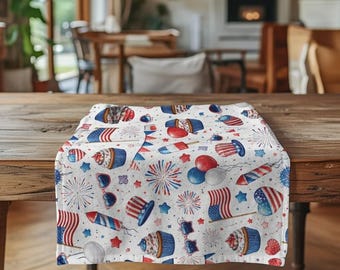 Patriotic Fireworks Pattern Hand Towel | American Flag Colors, Independence Day Decor