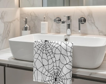 Black Spiderweb Hand Towel | Gothic Halloween Decor