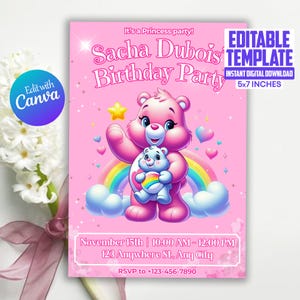 Bear Birthday Invitation, Printable Editable Birthday Party Invite, Birthday Party Invite, Digital Party Invitation Template Card Download