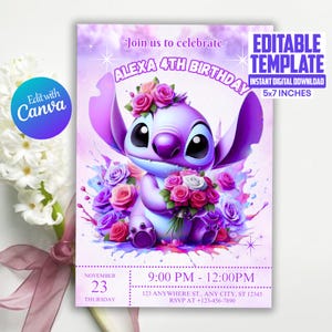 Editable stitch birthday party invitation, Stitch Birthday Invitation,Cute Stitch Party Invite, Editable stitch birthday invitation template