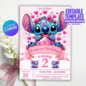Editable stitch birthday party invitation, Stitch Birthday Invitation,Cute Stitch Party Invite, Editable stitch birthday invitation template