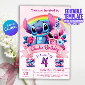 Editable Stitch Birthday Invitation, Editable & Printable Template, Cute Stitch Party Invite, Digital Kids Party Invite, Digital Bday Card