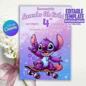 Editable stitch birthday party invitation, Stitch Birthday Invitation,Cute Stitch Party Invite, Editable stitch birthday invitation template