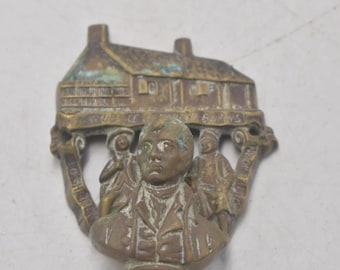 Antique Brass Robert Burns Door Knocker Scottish Door Pull 9cm Collectible