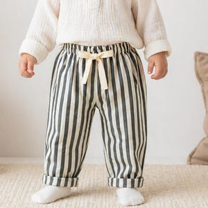 Vintage Linen Cotton Striped Pants, Toddler Harem Pants, Baby Boy Girl Clothing, Unisex Kids Outfit, Boho Stripe Bottoms, Summer Wear