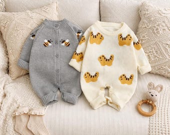 Pelele de punto para bebé, mono de abejas cálido, conjunto unisex para otoño e invierno, mono de manga larga, ropa para bebé, regalo para baby shower.