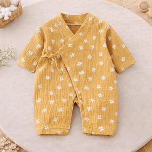Muslin Kimono Baby Jumpsuit, Cotton Wrap Bodysuit for Newborns, Long Sleeve Romper, Unisex Baby Clothes, Infant, Onesie, Gauze