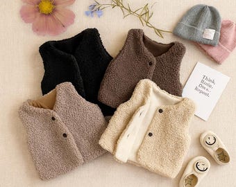 Chaleco de lana para bebé, forrado con suave felpa, conjunto unisex de invierno, chaleco suave para niños, abrigo cálido