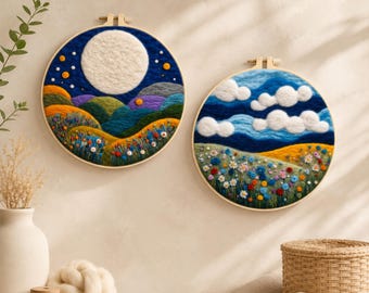 Kit de fieltro con aguja, kit de pintura de lana DIY, set de manualidades para principiantes, regalo creativo, arte textil paisajístico, decoración del hogar, pasatiempo relajante