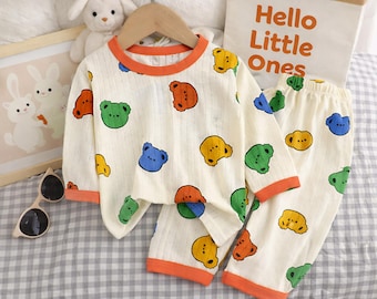 Pijama para niños, ropa de estar en casa de algodón suave para bebés, ropa de dormir unisex, conjunto de manga larga para niños, ropa de descanso, ropa de casa cómoda.