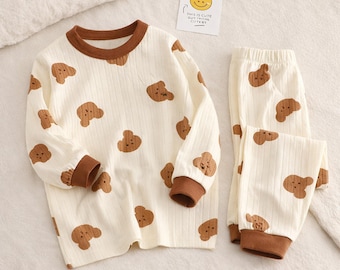 Kinder Pyjamas Set, weiche Baumwolle Loungewear für Kleinkinder, Unisex Nachtwäsche, Langarm Kinder Outfit, Relax Wear, Comfort Passform Homewear