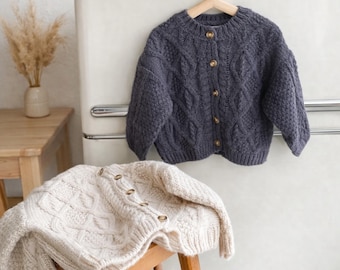 Cárdigan de punto de lana de cáñamo para niños, mono de lana para bebés, abrigo unisex para bebés, chaqueta de invierno acogedora
