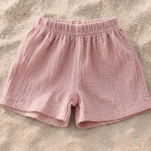 Muslin Baby Shorts, Kids Shorts, Toddler Shorts, Cotton Gauze Shorts, Summer Kids Clothing, Beach Outfit, Unisex Children Shorts, Minimalist Dusty Rose