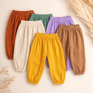 Organic Muslin Baby Pants, Cotton Toddler Harem Trousers, Unisex Summer Kids Clothes, Soft Breathable Baby Bottoms
