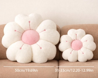 Cojín suave con margaritas, cojín de felpa para cama, sofá o habitación de bebé, acogedor, decoración floral para el hogar, cojín en blanco y rosa.