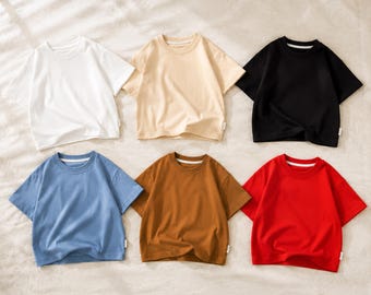 Camiseta infantil extragrande de algodón, camiseta para niños pequeños, camiseta básica para niños y niñas, ropa infantil minimalista, camiseta de algodón de verano, top unisex, algodón suave.