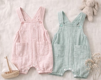 Pelele de muselina con bolsillos para bebé, mono con tirantes para niño, conjunto de verano para niño, pelele de algodón suave para niño pequeño, ropa para recién nacido, regalo para bebé