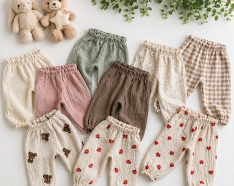 Organic Cotton Muslin Baby Pants, Soft Unisex Bloomers, Boho Toddler Trousers, Gauze Kids Clothing