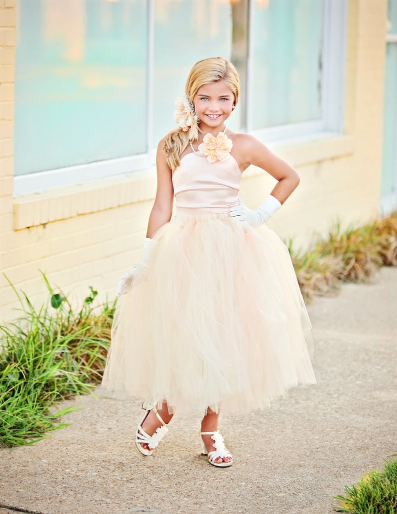 Peach Flower Girl Dress with Tulle SkirtGirls Formal Etsy