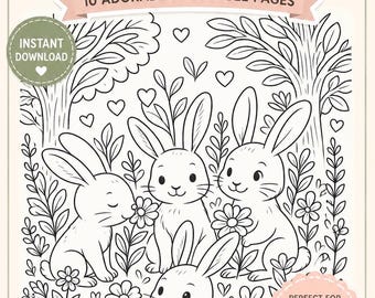 Cute Bunny Coloring Book | 10 Printable Pages | Instant download