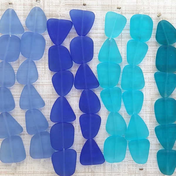 Sea Glass Small Flat Pebble Beads/Bracelet Size Beach Glass Beads/Recycled Glass Beads/Frosted Glass/ Matte Glass/Blue Cobalt Aqua