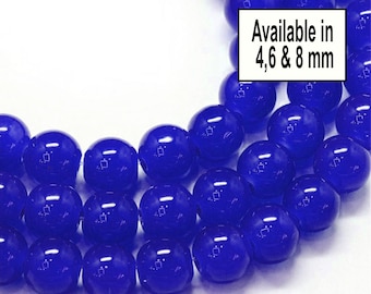 Royal Blue 4/6/ 8mm glaskralen, geverfde imitatie jade kralen, geverfde stenen kralen, gekleurde kralen voor doe-het-zelf sieraden maken, faux jade ronde kralen