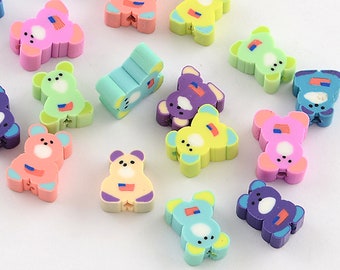 Teddy Bear Polymer Clay Beads, Retro Clay Beads, Fimo Bears, DIY Bracelet and Necklace Making, Kids DIY Jewelry, Polymer Clay Animal Beads