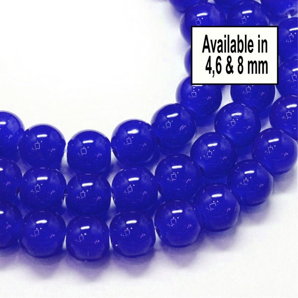 Royal Blue 4/6/ 8mm Glass Beads, Dyed Imitation Jade Beads, Dyed Stone Beads, Colored Beads for DIY Jewelry Making,Faux Jade Round Beads