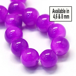 Purple 4/6/ 8mm Glass Beads, Dyed Imitation Jade Beads, Dyed Stone Beads, Colored Beads for DIY Jewelry Making,Faux Jade Round Beads