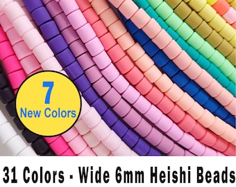 Wide Column Heishi Beads 6x6.5mm 19 COLORS IN STOCK, Polymer Clay Spacer Beads, Heishi Bracelet Beads, Polymer Tube Beads, Wide Heishi Beads