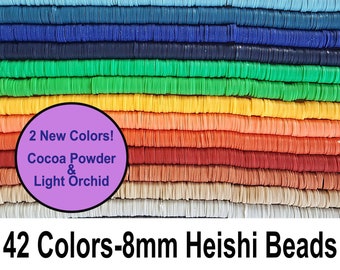 ビッグサイズ 8mm Heishi ビーズ - 42色 Heishi ディスクビーズ、ポリマークレイ Heishi ビーズ、ビニールディスクビーズ、メンズサイズ Heishi ビーズ、クレイビーズ