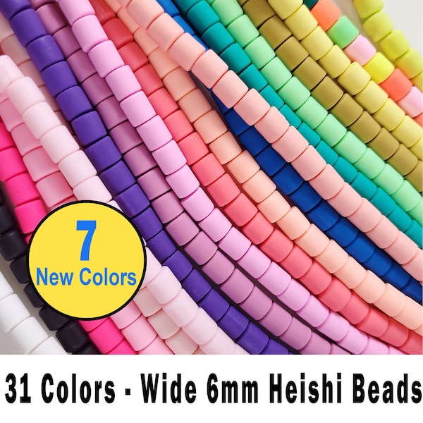 Wide Column Heishi Beads 6x6.5mm 19 COLORS IN STOCK, Polymer Clay Spacer Beads, Heishi Bracelet Beads, Polymer Tube Beads, Wide Heishi Beads