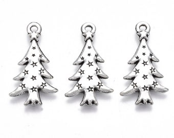 Silver Christmas Tree Charms 5 piezas / Joyería de Navidad DIY / Christmas Tree Charm / Holiday Charm / Christmas Charms for Bracelets / Xmas DIY