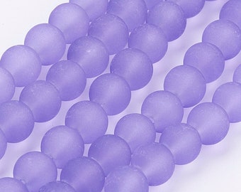 Lavendel 8mm gefrostete Glasperlen, Seeglasperlen, matte Perlen, getrommeltes Seeglas, DIY Strandschmuck, Brautjungfer Schmuck, lila Perlen