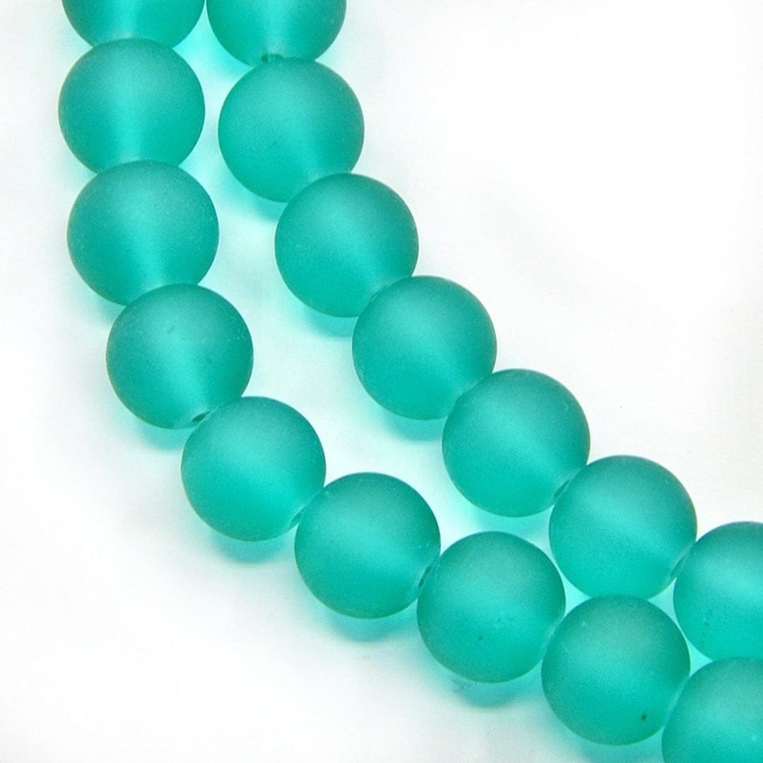Teal 8mm Beach Glass Beads, Sea Glass Beads, Matte Finish Beads