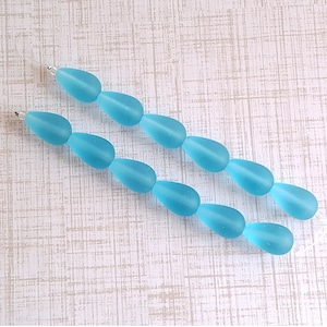 6 pcs Teardrop Beach Glass Beads Aqua - Sea Glass Beads - Mermaids Tears Beads-Frosted Beads-Satin Glass Beads- DIY Jewelry Supply