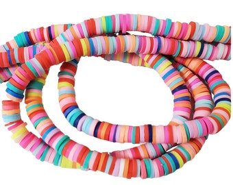 Rainbow Polymer Clay Heishi Beads, 6mm Vinyl Disc, DIY Jewelry Making
