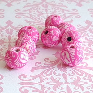 Pink Damask Polymer Clay Beads 8mm, Round Fimo Beads, Handmade Clay Beads, Pink Polymer Clay Beads, Bracelet DIY, Beads for making bracelets
