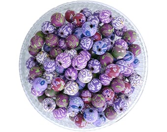 12mm Purple Polymer Clay Beads Assorted Designs, Polymer beads for jewelry, Fimo Beads, Millefiori Beads, DIY Polymer Bracelet Beads