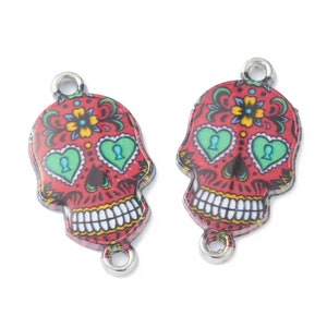 5 Sugar Skull Connector Links for Halloween, Day of the Dead charms, Halloween Skull charms, Halloween jewelry DIY, Mexican skull charms