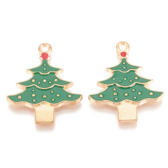 Christmas Tree Enamel Charms 5 pcs/ Christmas Jewelry DIY/ Christmas Tree Charms/Holiday Charms/Gold Christmas Charms/Xmas Jewelry DIY