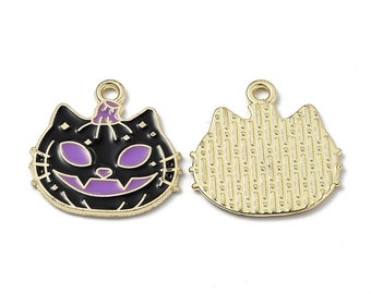 5 Halloween Cat-O-Lantern Charms, Gold Plated DIY Jewelry