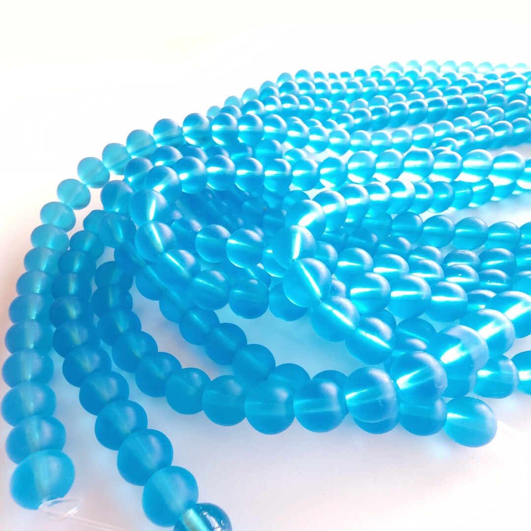 Turquoise 8mm Sea Glass Beads, Beach Glass Beads, Frosted Glass Beads